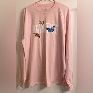 Primitive Shirt Adult Medium Pink Long Sleeve Tee Graphic Logo Butterfly Men XL